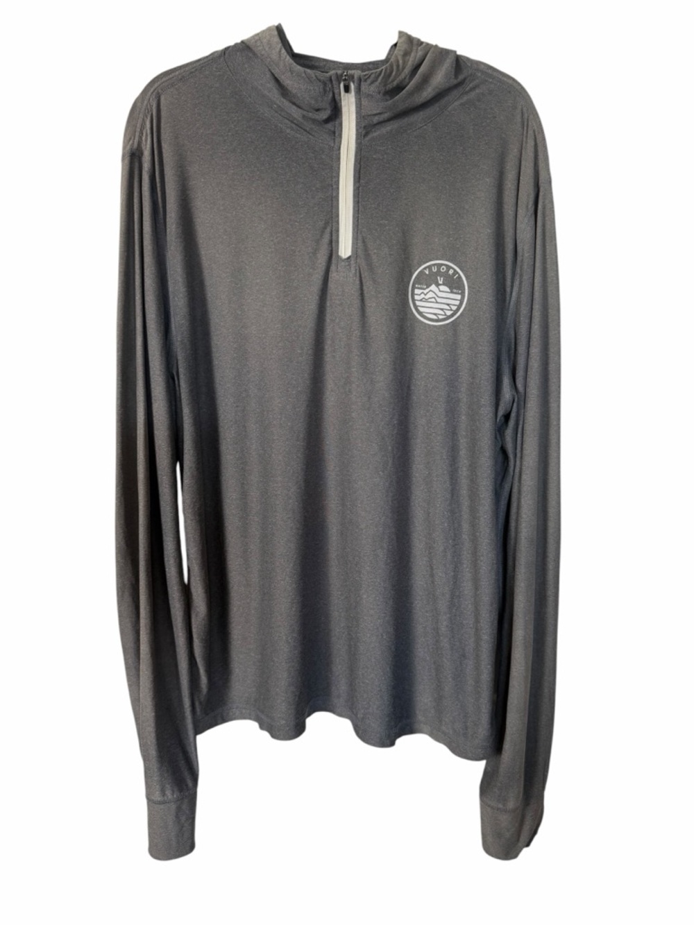 Vuori Men’s Long Sleeve Swim Rash Guard in Charcoal Gray with White Logo